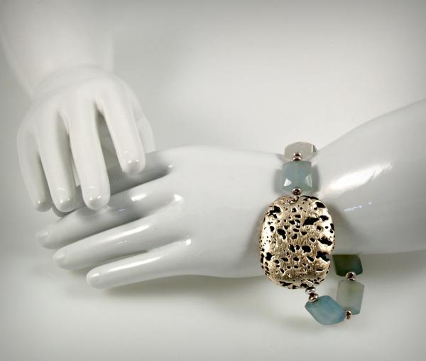 "Baby Blue Glow" Bracelet in Chalcedony and White Gold Leaf on Lava picture