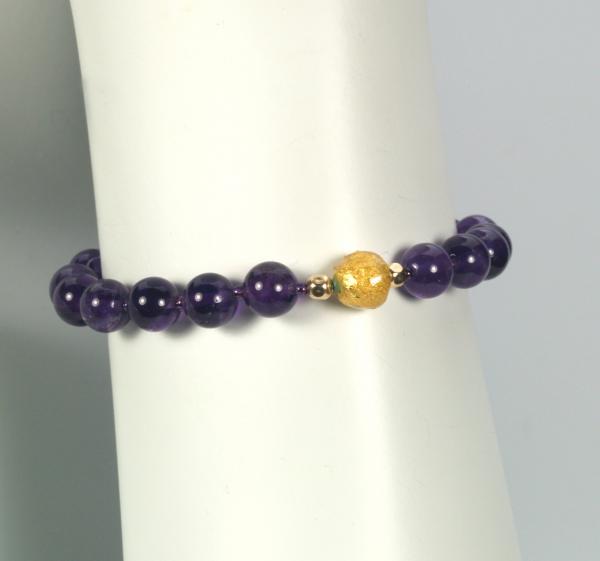 "Purple Passion" Bracelet - Amethyst, 23-Karat Gold Leaf on Lava, Seed Beads, 14-Karat Gold-Filled Toggle Clasp, and Artist Signature Tag picture