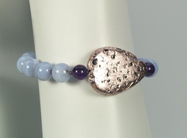 "Sky Bright" - Hand-gilded Silver on Lava, Blue Agate, Amethyst, and Toggle Clasp Bracelet picture