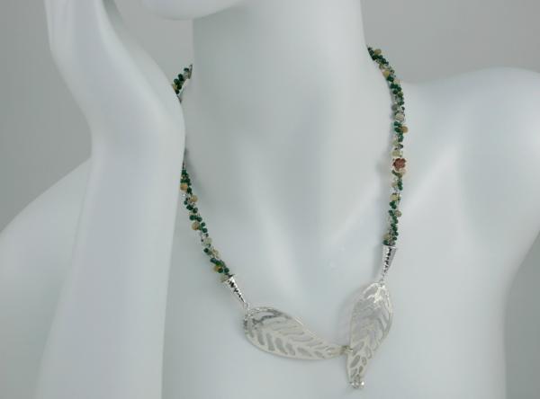 "Falling Leaves" Kumihimo Necklace in Emeralds, Sapphires, Sterling Silver, Ruby and Glass picture