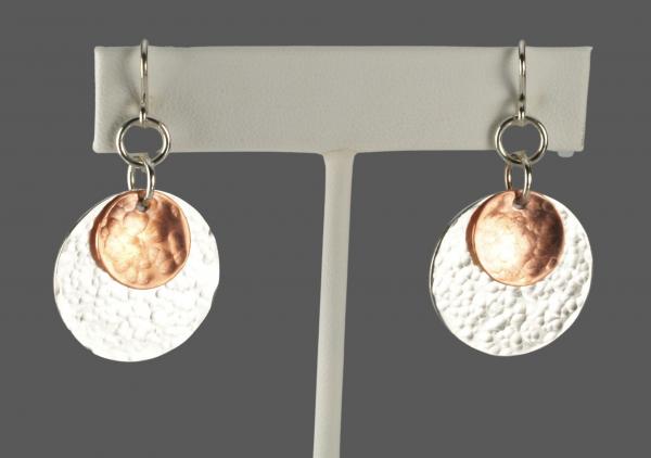 Hand-Hammered Silver and Copper Disk Earrings - Dimple Textured picture
