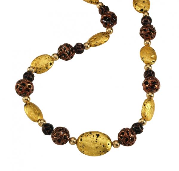 "Chocolate Lace" Necklace - Hand-Gilded 23-Karat Gold Leaf, Lava Stone, Lampwork Czech Glass, 14-Karat Gold-Filled Toggle Clasp, and Signature Tag picture
