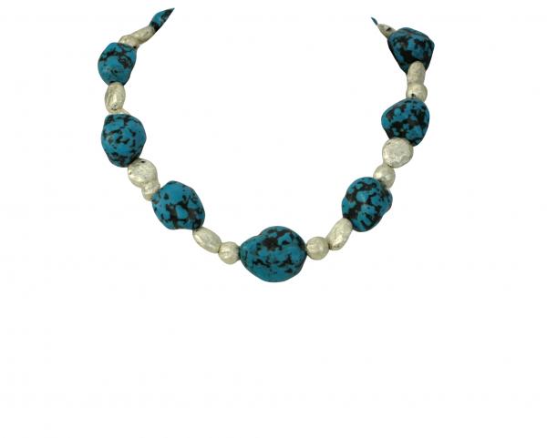Show Stopper White Gold Leaf on Lava Stone, Turquoise, and Sterling Silver picture