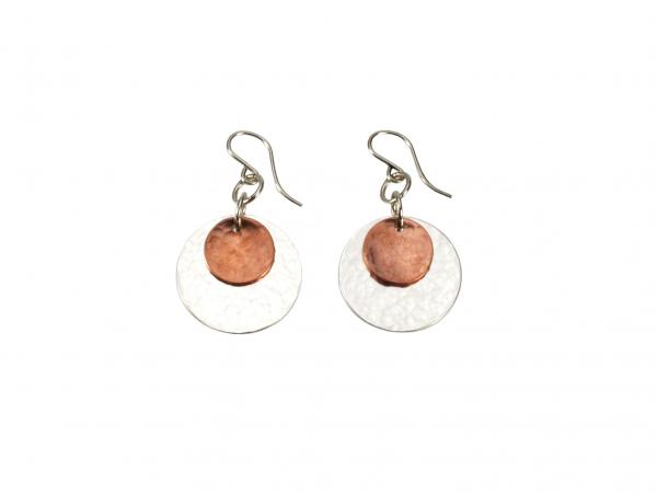 Hand-Hammered Silver and Copper Disk Earrings - Dimple Textured picture