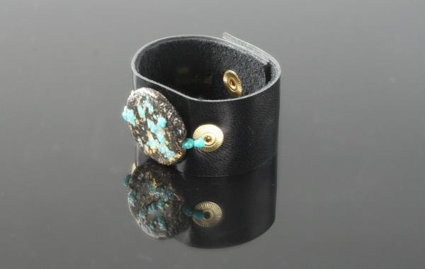 Glow Cuff Turquoise Dazzle 23-Karat Gold on Lava Stone, Turquoise, Black Kid leather picture