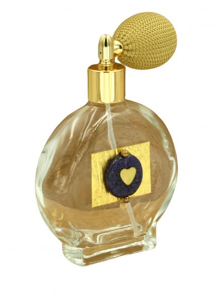 "Gold Heart" 23 Karat Gold Leaf Collage, Lampwork Czech Glass, Brass Heart Perfume Bottle picture
