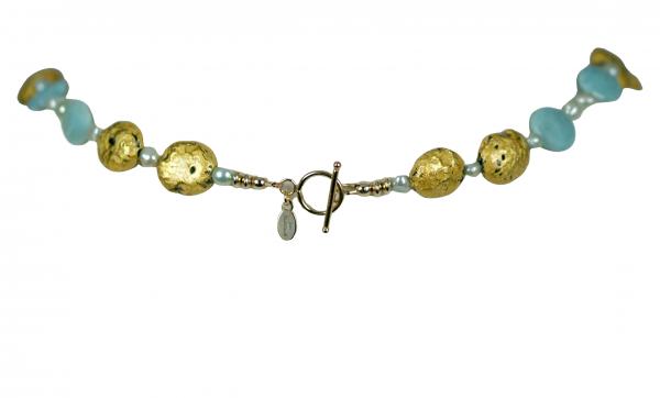 "Beloved" Necklace in 23-Karat Gold Leaf on Lava Stone, Larimar, and Freshwater Pearls picture