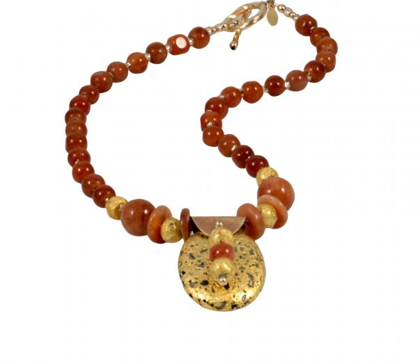 "Gold Coast" Necklace in 23-Karat Gold Leaf on Lava, Jade, and Czech Glass picture