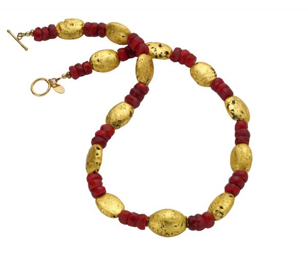 "Luscious Coral" Necklace 23-Karat Gold Leaf on Stone, Faceted Coral picture