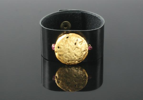 Gilded Sun  23-Karat Gold on Lava Stone, Pink Tourmaline, Black Kid Leather