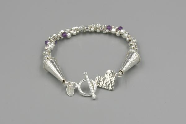 "Lavender Rain" Kumihimo Bracelet in Sterling Silver, Amethyst, Hand-Hammered Sterling Heart picture