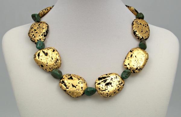 "Turquoise Summer" Necklace in 23-Karat Gold Leaf on Lava, Green Turquoise picture