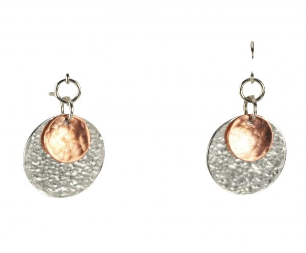 Hand-Hammered Silver and Copper Disk Earrings - Dimple Textured picture