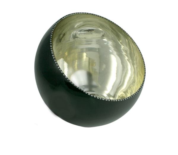 "Lunar Eclipse" Verre Eglomisé - White Gold and Black Slant Bowl picture