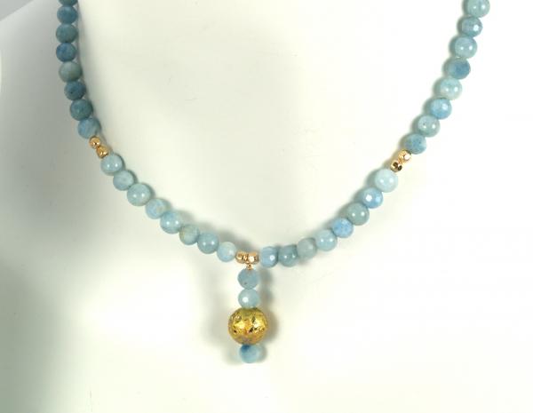 "Aquamarine Glow" Necklace - Gilded 23-Karat Gold Leaf, Aquamarine, Gold Beads, Gold Toggle Clasp picture