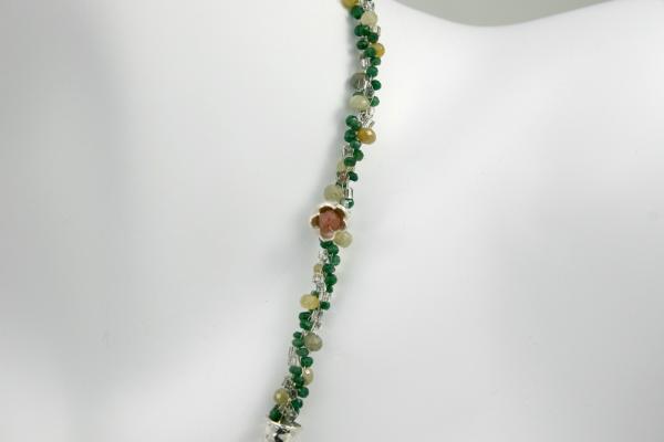 "Falling Leaves" Kumihimo Necklace in Emeralds, Sapphires, Sterling Silver, Ruby and Glass picture