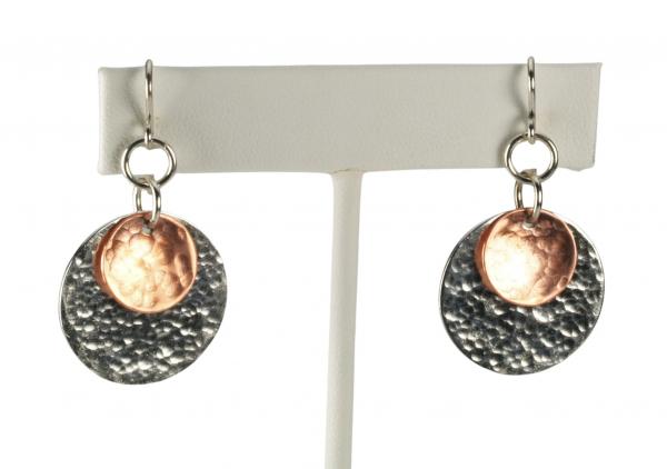Hand-Hammered Silver and Copper Disk Earrings - Dimple Textured picture