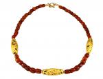 "Amber Glow" Necklace - Amber, Hand-Gilded 23-Karat Gold Leaf, Lava, 14-Karat Gold-filled Beads, Toggle Clasp, and Signature Tag