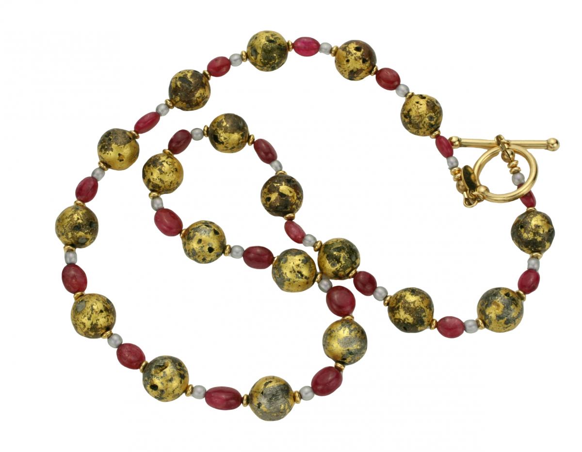 "Ruby Glow" Necklace - Rubies, Gold, Czech Glass picture