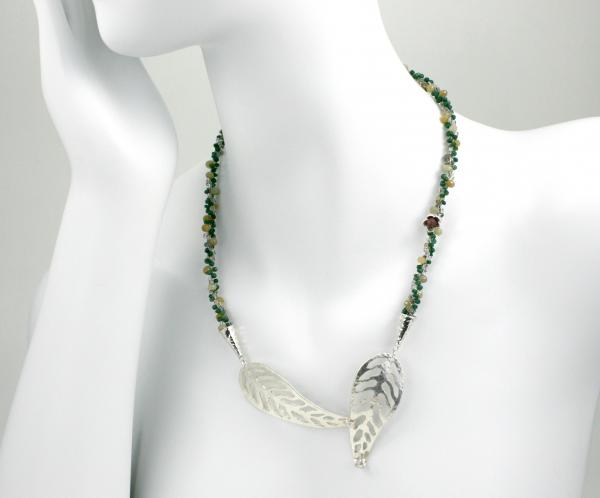 "Falling Leaves" Kumihimo Necklace in Emeralds, Sapphires, Sterling Silver, Ruby and Glass picture