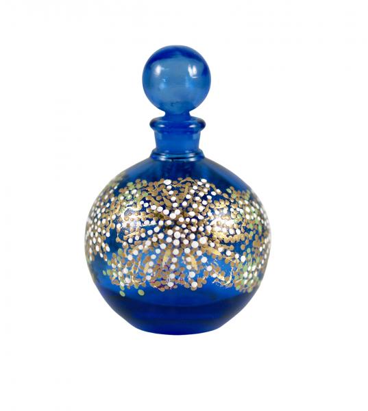 "Michelle" Gold Gilded Round Cobalt Glass Perfume Bottle picture