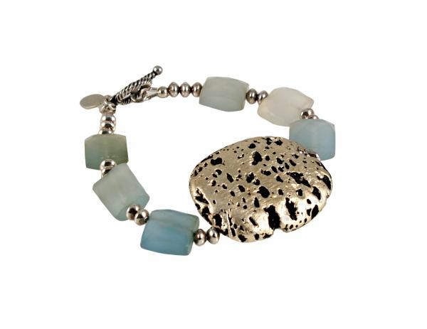 "Baby Blue Glow" Bracelet in Chalcedony and White Gold Leaf on Lava