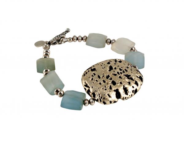 "Baby Blue Glow" Bracelet in Chalcedony and White Gold Leaf on Lava picture