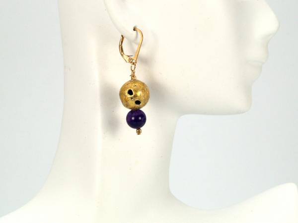 "Purple Passion" Earrings - Amethyst, 23-Karat Gold Leaf On Stone picture