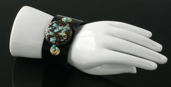 Glow Cuff Turquoise Dazzle 23-Karat Gold on Lava Stone, Turquoise, Black Kid leather picture