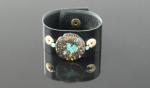 Glow Cuff Turquoise 23-Karat Gold on Lava Stone, Turquoise, Black Kid leather