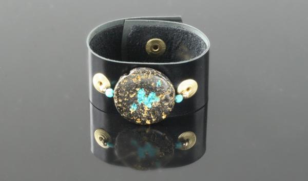 Glow Cuff Turquoise 23-Karat Gold on Lava Stone, Turquoise, Black Kid leather picture