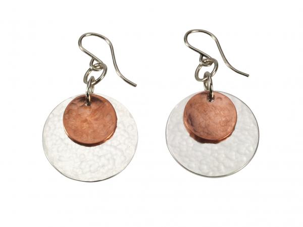 Hand-Hammered Silver and Copper Disk Earrings - Dimple Textured picture