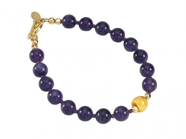 "Purple Passion" Bracelet - Amethyst, 23-Karat Gold Leaf on Lava, Seed Beads, 14-Karat Gold-Filled Toggle Clasp, and Artist Signature Tag