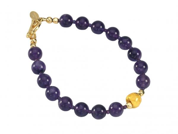 "Purple Passion" Bracelet - Amethyst, 23-Karat Gold Leaf on Lava, Seed Beads, 14-Karat Gold-Filled Toggle Clasp, and Artist Signature Tag picture