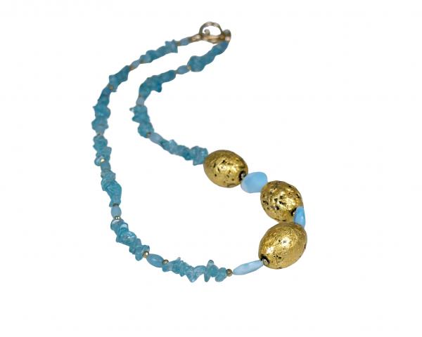 "Crystal Lake" Necklace in 23-Karat Gold Leaf on Three Lava Stones, Apatite, Larimar, and 24-Karat Gold-Plate Over Pyrite picture