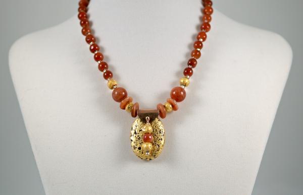 "Gold Coast" Necklace in 23-Karat Gold Leaf on Lava, Jade, and Czech Glass picture
