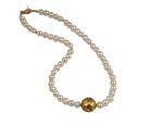 "I Do" Necklace in 23-Karat Gold Leaf on Lava, Freshwater Pearls, and 14-Karat Gold-filled Toggle Clasp