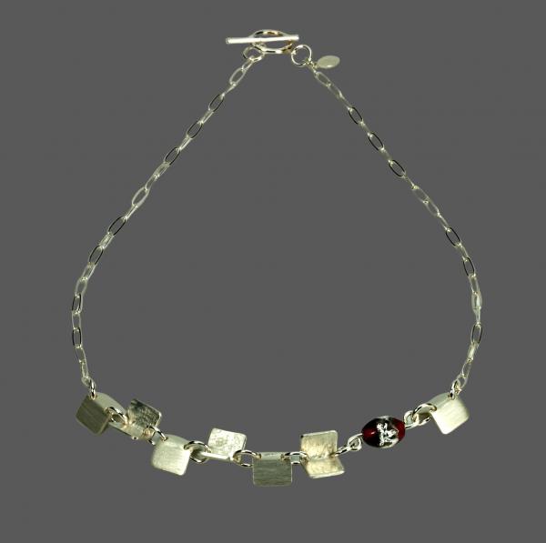 "Enigma" Sterling Silver Fold Form Necklace, Lampwork Czech Glass, 18.5 Inches picture