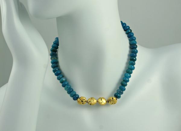 "Rhapsody" 23-Karat Gold Leaf on Lava Stone, Faceted Deep Blue Agate, 14-Karat Gold-Filled Toggle Clasp picture