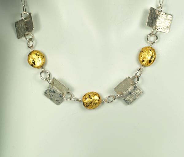 "Great Expectations" Sterling Silver Fold Form Necklace, 23-Karat Gilded Gold on Lava, 21 Inches picture
