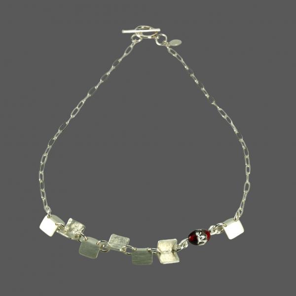 "Enigma" Sterling Silver Fold Form Necklace, Lampwork Czech Glass, 18.5 Inches picture