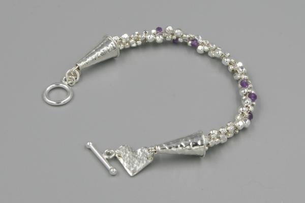 "Lavender Rain" Kumihimo Bracelet in Sterling Silver, Amethyst, Hand-Hammered Sterling Heart picture