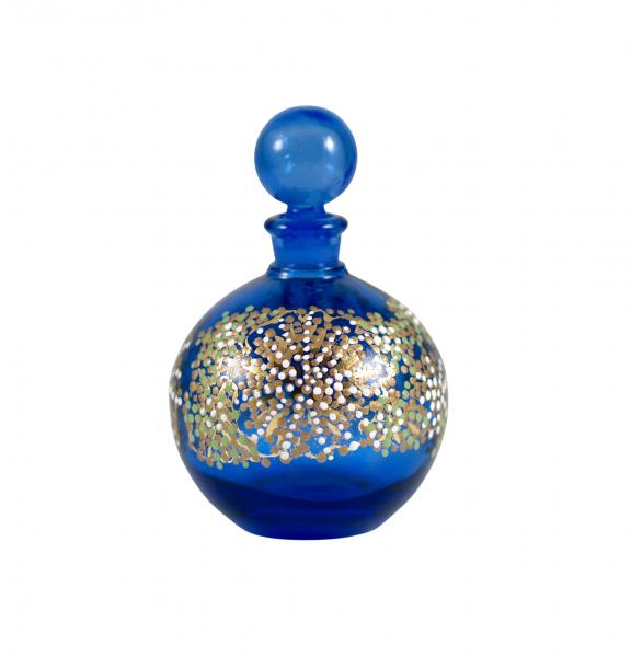 "Michelle" Gold Gilded Round Cobalt Glass Perfume Bottle picture