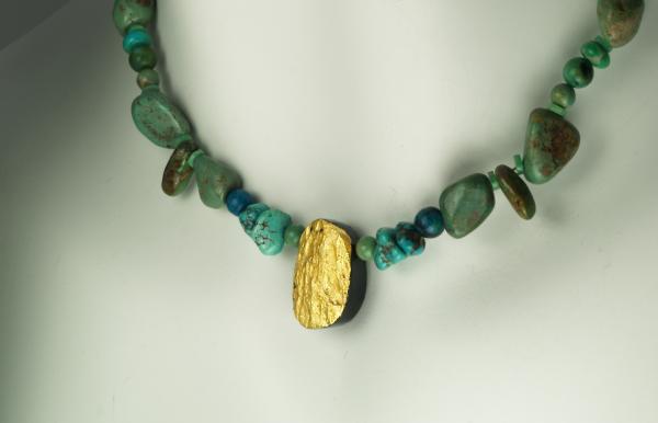 "Sun Dance" Necklace in 23-Karat Gold on Black Tektite, Green Turquoise, Azurite/Malachite picture