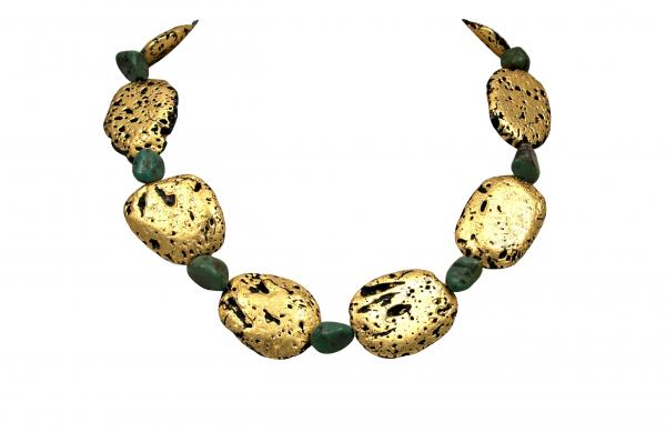 "Turquoise Summer" Necklace in 23-Karat Gold Leaf on Lava, Green Turquoise picture