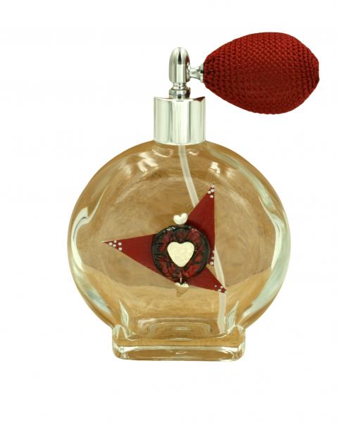 "Hearts 2" Collage, Lampwork Czech Glass and Hand Painted Perfume Bottle