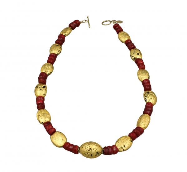 "Luscious Coral" Necklace 23-Karat Gold Leaf on Stone, Faceted Coral picture