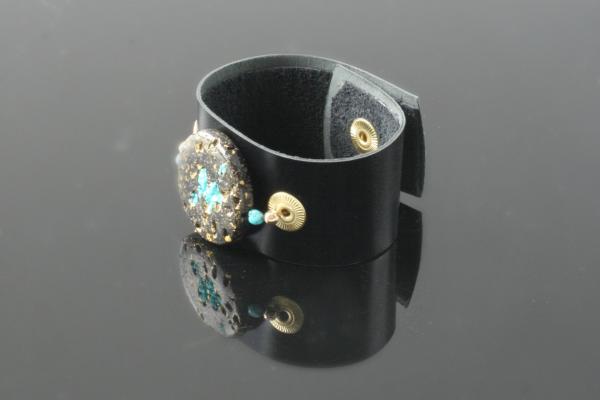 Glow Cuff Turquoise 23-Karat Gold on Lava Stone, Turquoise, Black Kid leather picture