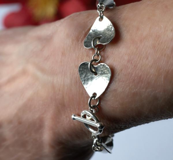 "Two Hearts" Sterling Silver and Amethyst Kumihimo Bracelet With Hand-Hammered Sterling Hearts picture