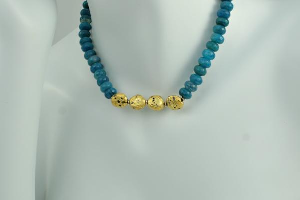 "Rhapsody" 23-Karat Gold Leaf on Lava Stone, Faceted Deep Blue Agate, 14-Karat Gold-Filled Toggle Clasp picture